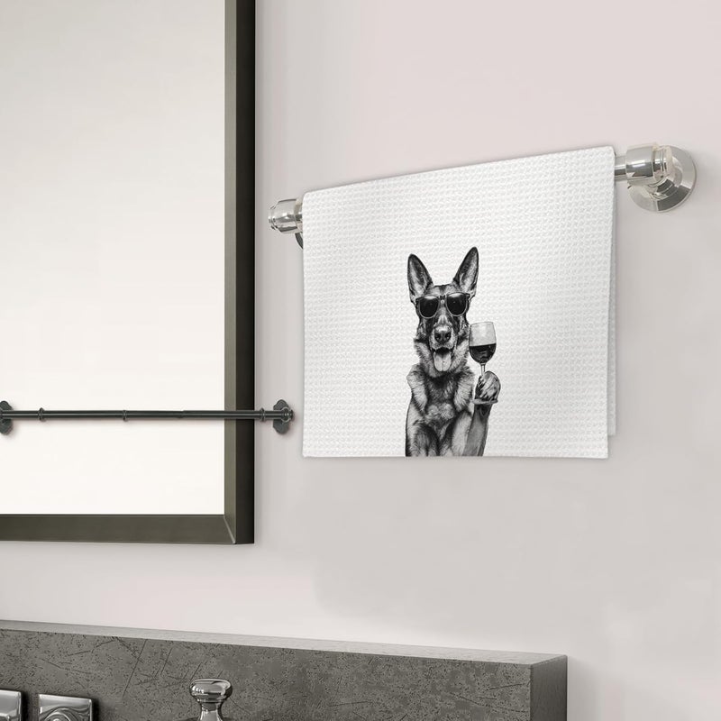 FIicy German Shepherd Gifts Wine Dog Kitchen Towels, Gifts for German Shepherd Wine Lovers Decorative Hand Dish Towel for Kitchen Home Bar, Funny Germanshepherd WineLover Home Bar Decor(16x24Inch) - Image 3